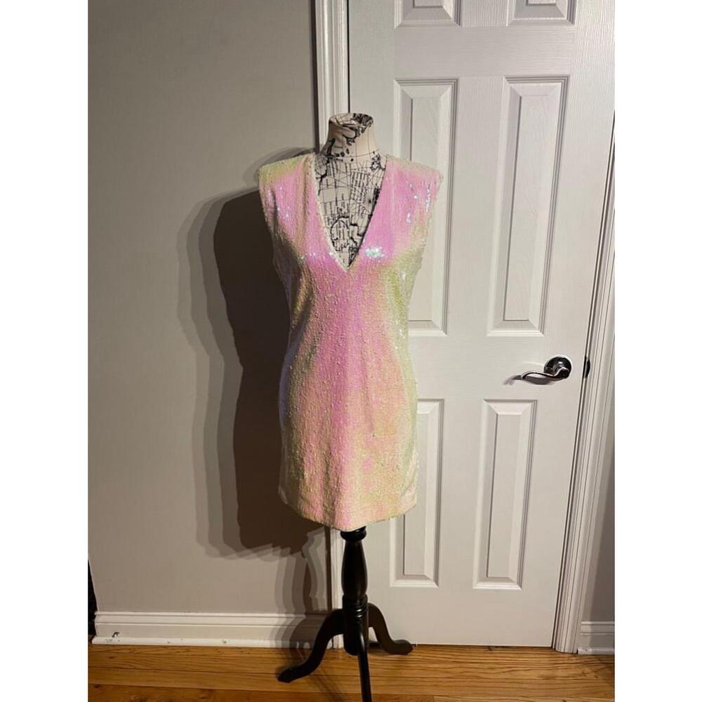 F21 Iridescent Sequin Holographic Vintage y2k Iridescent sheath party Dress L